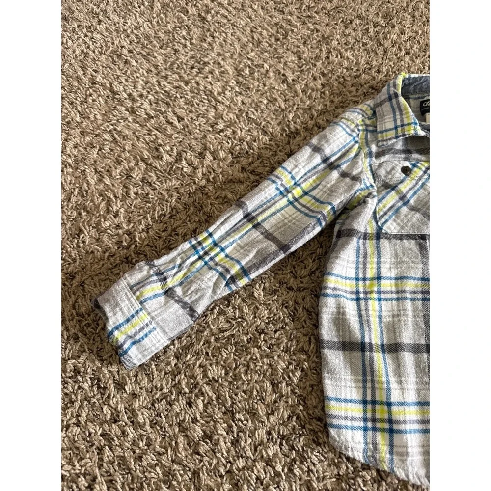 Oshkosh Boys Gray Neon Green Blue Long Sleeve‎ Flannel Size 5